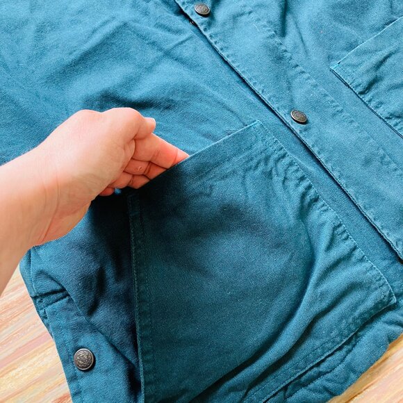 Kactus Western Canvas Utility Vest Green with Fleece Lining Vintage 90s Large - Picture 3 of 8